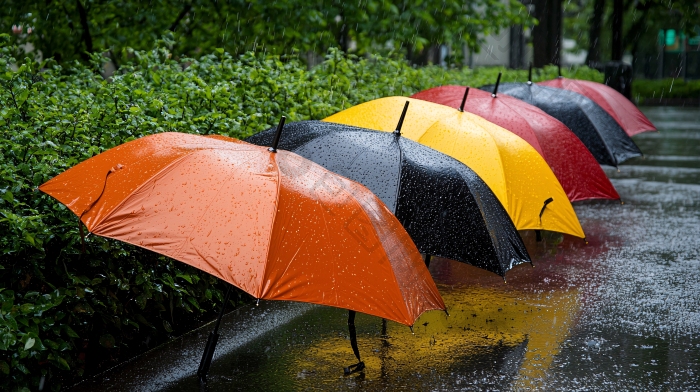 雨中多把彩色雨伞图片-包图网企业站