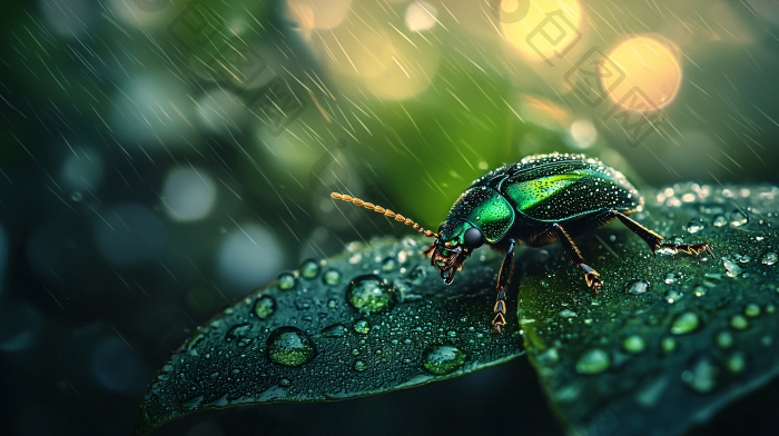 雨中绿甲虫雨后图片-包图网企业站