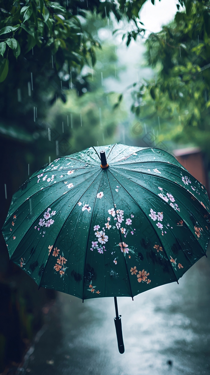 雨中绿伞花纹文艺图片-包图网企业站