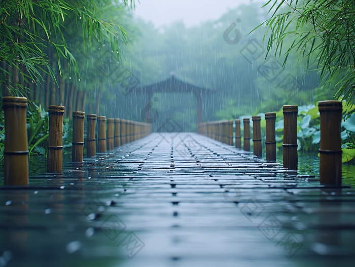 雨中宁静的竹林小路图片-包图网企业站