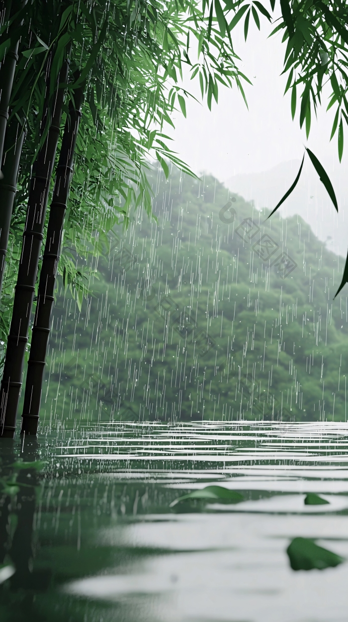 雨中竹林湖泊清新图片-包图网企业站