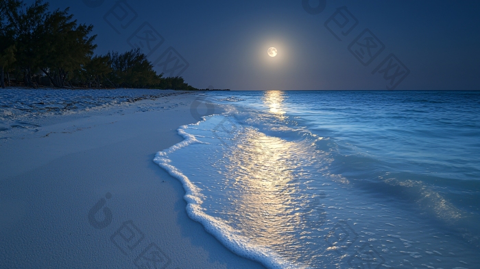 月光下的海滩夜晚的海滩图片-包图网企业站