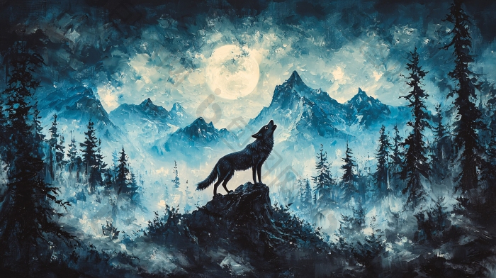 月夜孤狼山峰嚎叫图片-包图网企业站