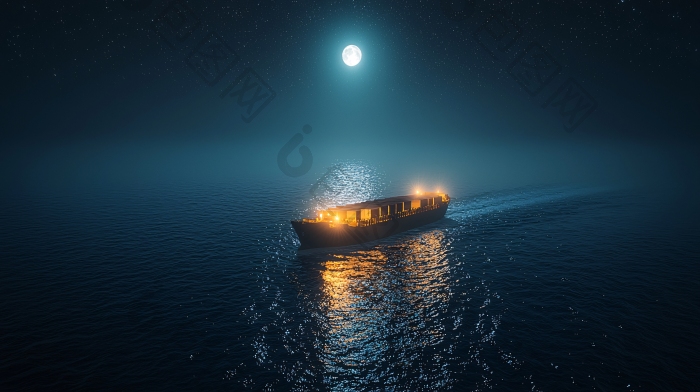 月夜孤舟海上航行图片-包图网企业站