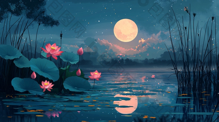 月夜荷塘夜景月色图片-包图网企业站