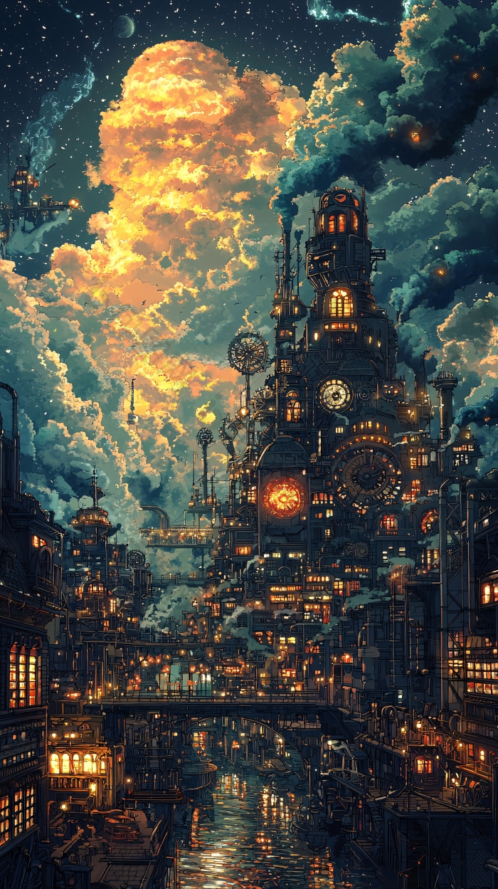 蒸汽朋克风格城市夜景素材图片-包图网企业站