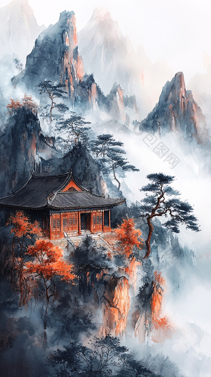 中国风山水亭台楼阁意境图片-包图网企业站