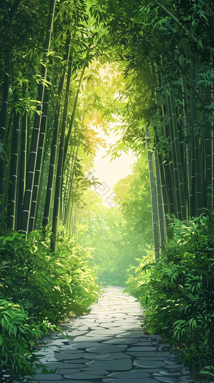 竹林小路唯美动漫风格图片-包图网企业站