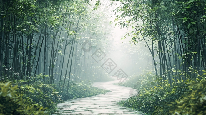 雨中竹林环保竹林小径图片-包图网企业站