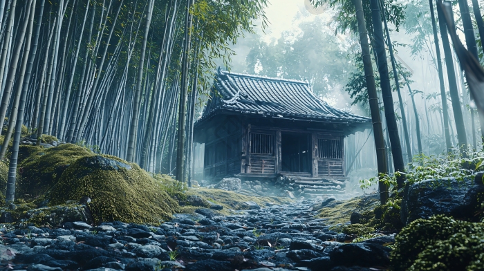 竹林中的木制小屋图片-包图网企业站