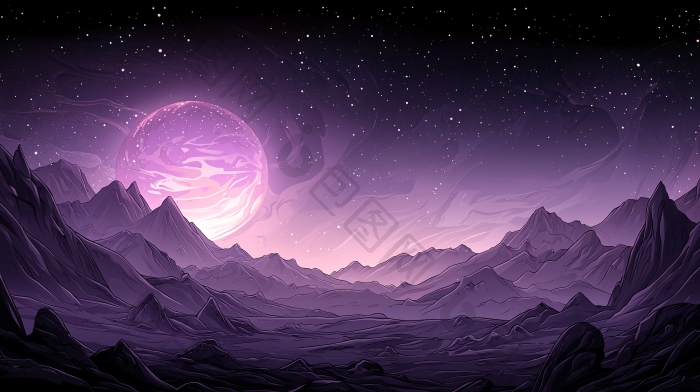 紫色星空山脉科幻场景图片-包图网企业站