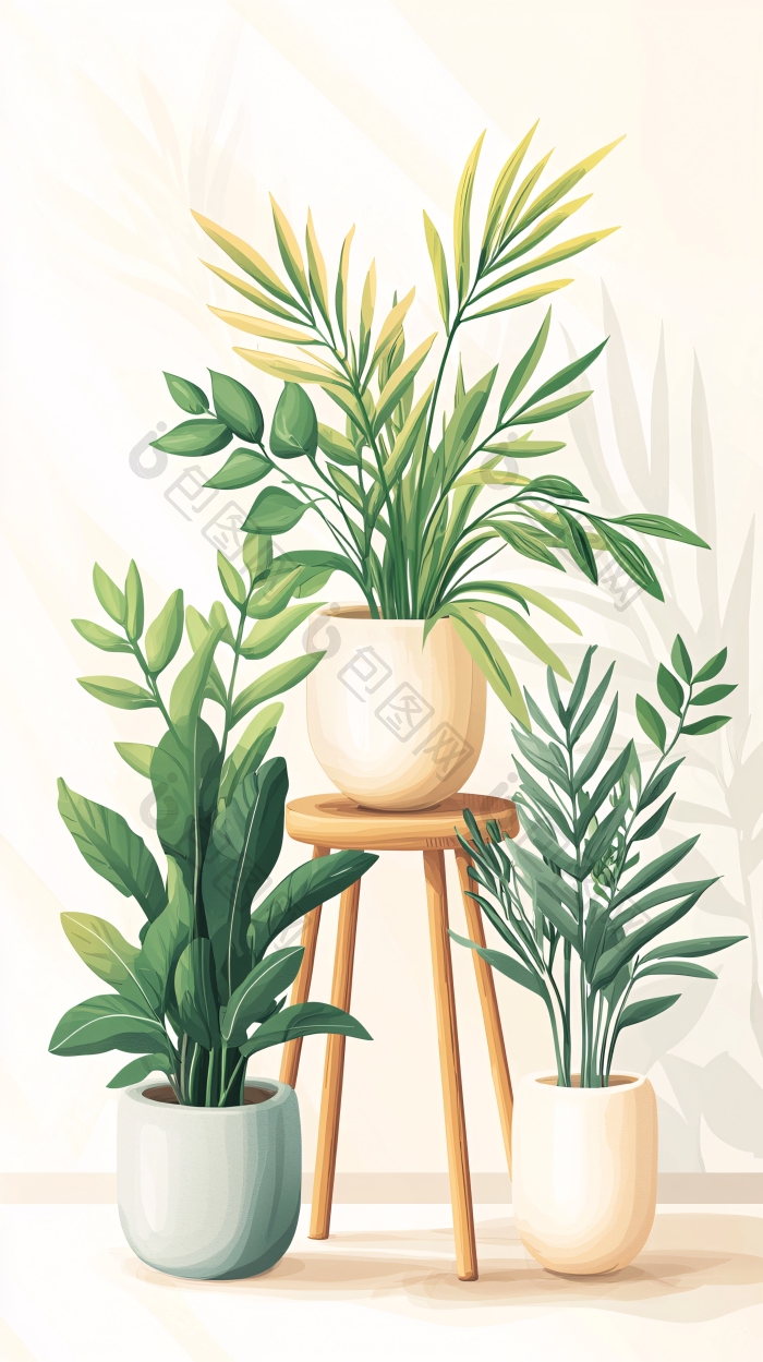 室内植物盆栽组合插画植物插图图片-包图网企业站