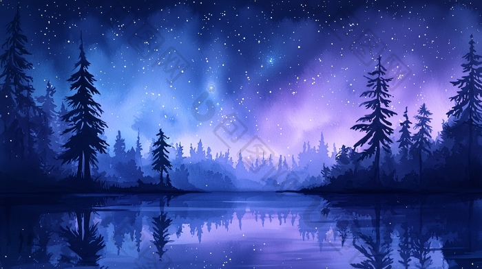 夜色森林湖畔星空图片-包图网企业站