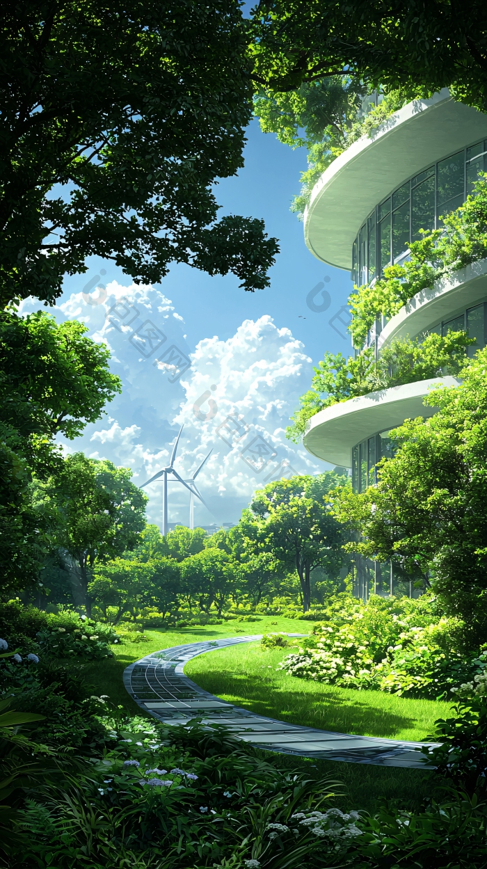 绿色森林中的未来建筑图片-包图网企业站