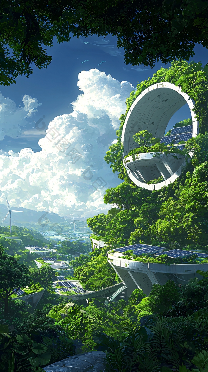 未来森林中的太阳能建筑图片-包图网企业站