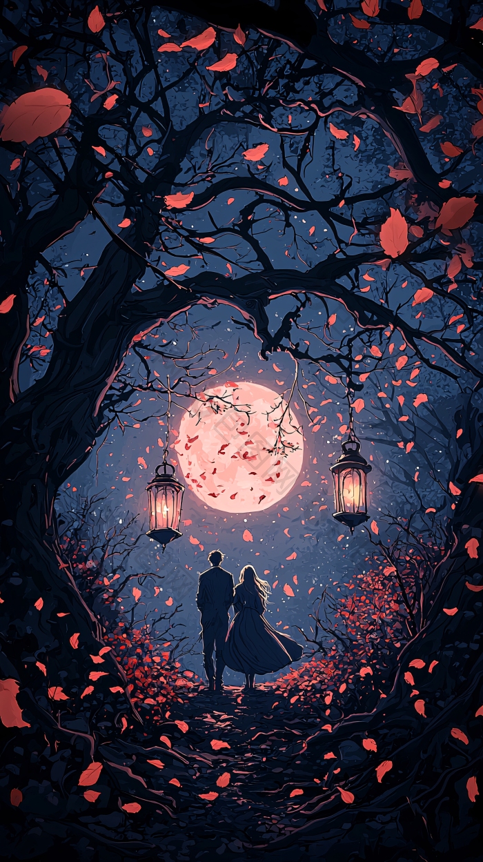 秋夜森林中的浪漫情侣图片-包图网企业站