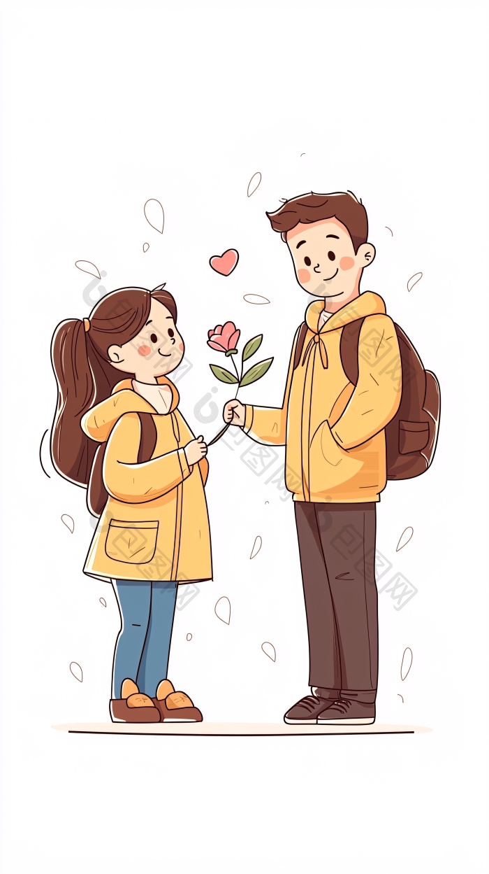 校园情侣送花插画可爱图片-包图网企业站