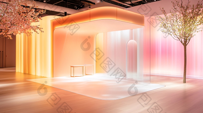 现代简约室内设计展示厅梦幻氛围图片-包图网企业站