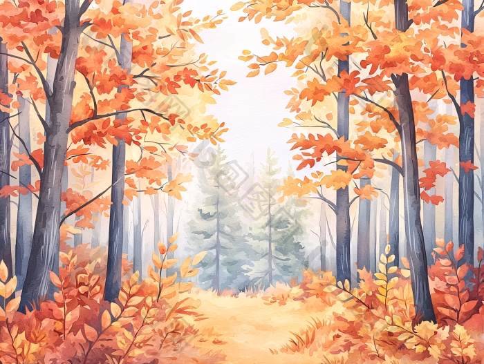 秋日森林风景插画森林图片-包图网企业站