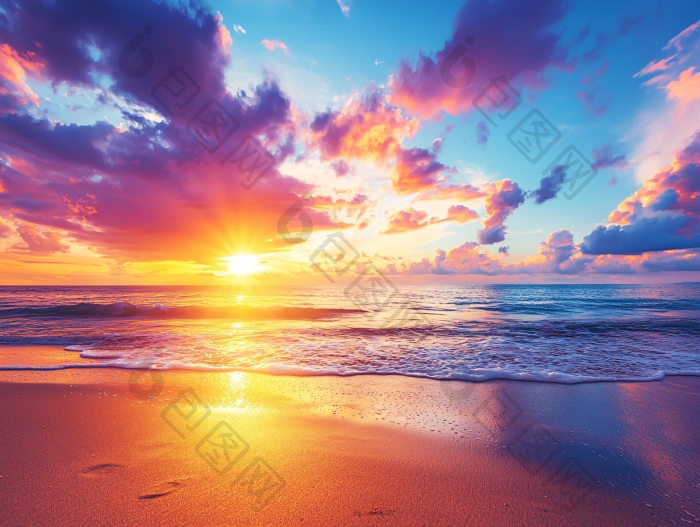 日落海滩沙滩风景夕阳美景图片-包图网企业站