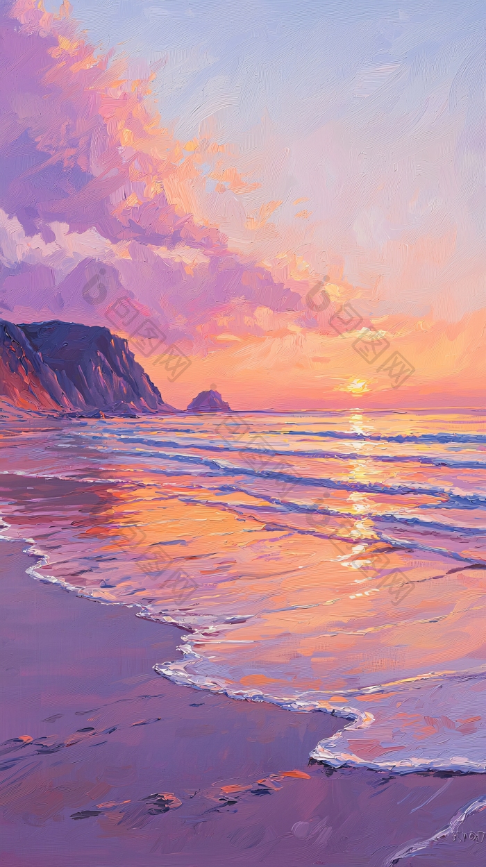 日落海滩风景画宁静图片-包图网企业站