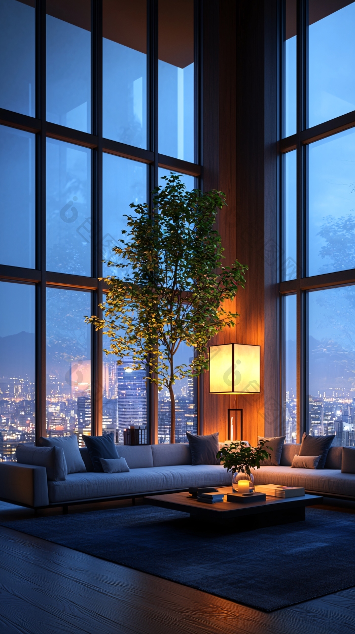 现代客厅夜景城市景观家居图片-包图网企业站