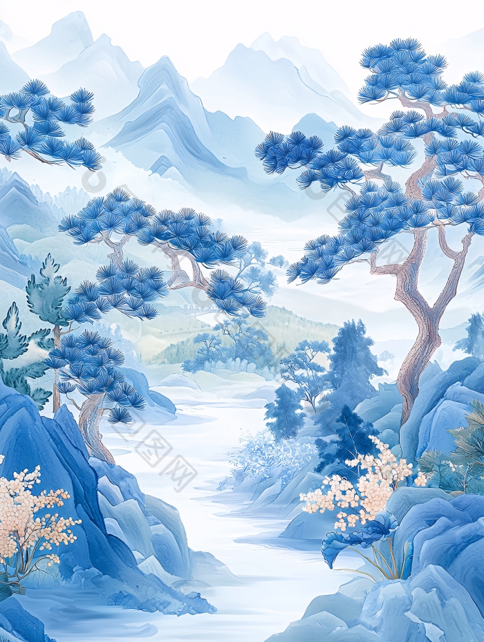 蓝色山水画风景图中国风图片-包图网企业站