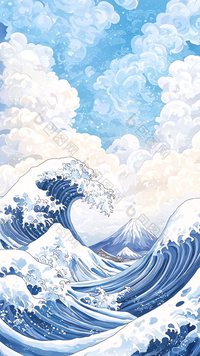 巨浪与富士山艺术插画图片-包图网企业站