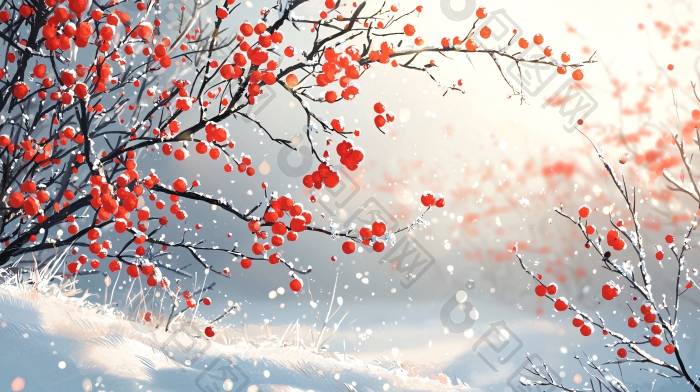 冬日红果雪景图片-包图网企业站
