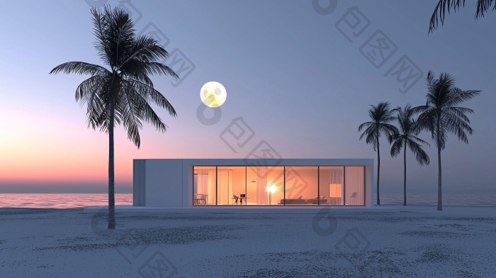 海边现代简约别墅夜景图片-包图网企业站