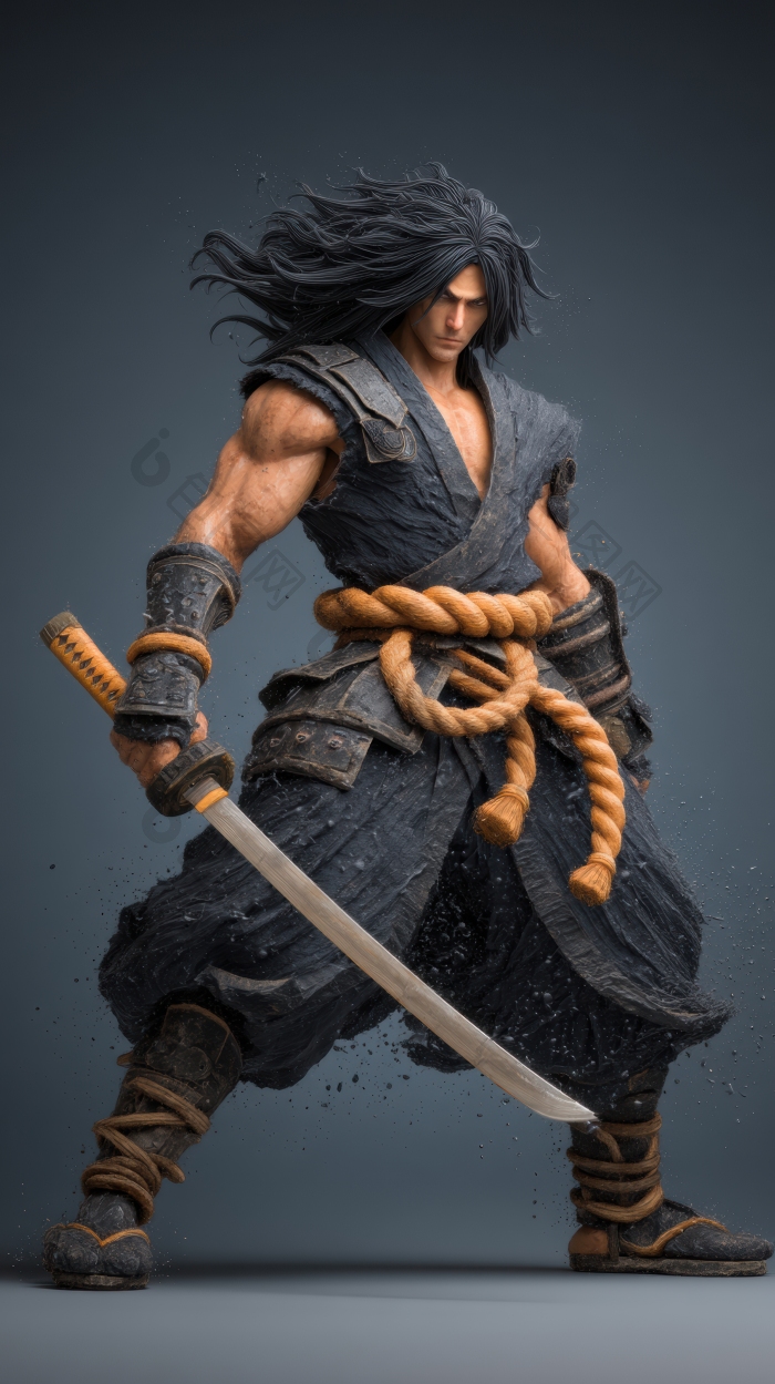 武士持刀动态姿势雕像图片-包图网企业站