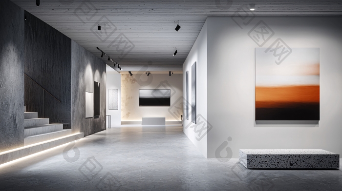现代艺术画廊展示空间灯光效果图片-包图网企业站