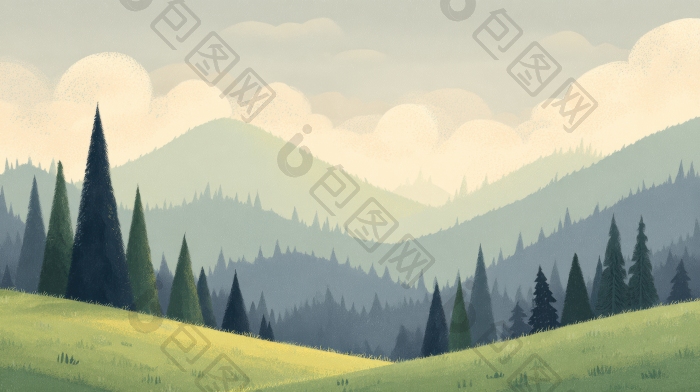 山间森林风景插画背景图片-包图网企业站