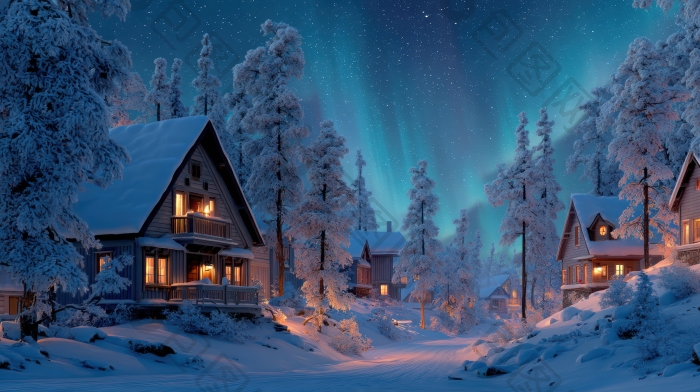 冬夜雪景中的小屋冬季图片-包图网企业站