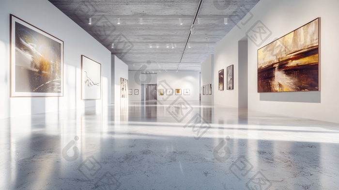 现代艺术画廊展示厅光线效果图片-包图网企业站