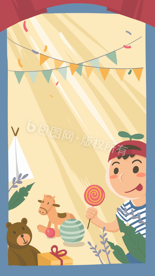 唯美扁平六一儿童节小男孩玩耍gif动图