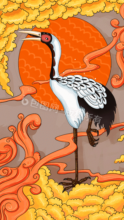 小清新浮世绘仙鹤gif插画背景