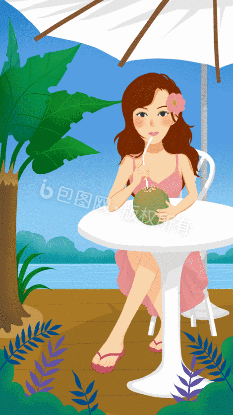 唯美清新二十四节气立夏美女海边gif动图