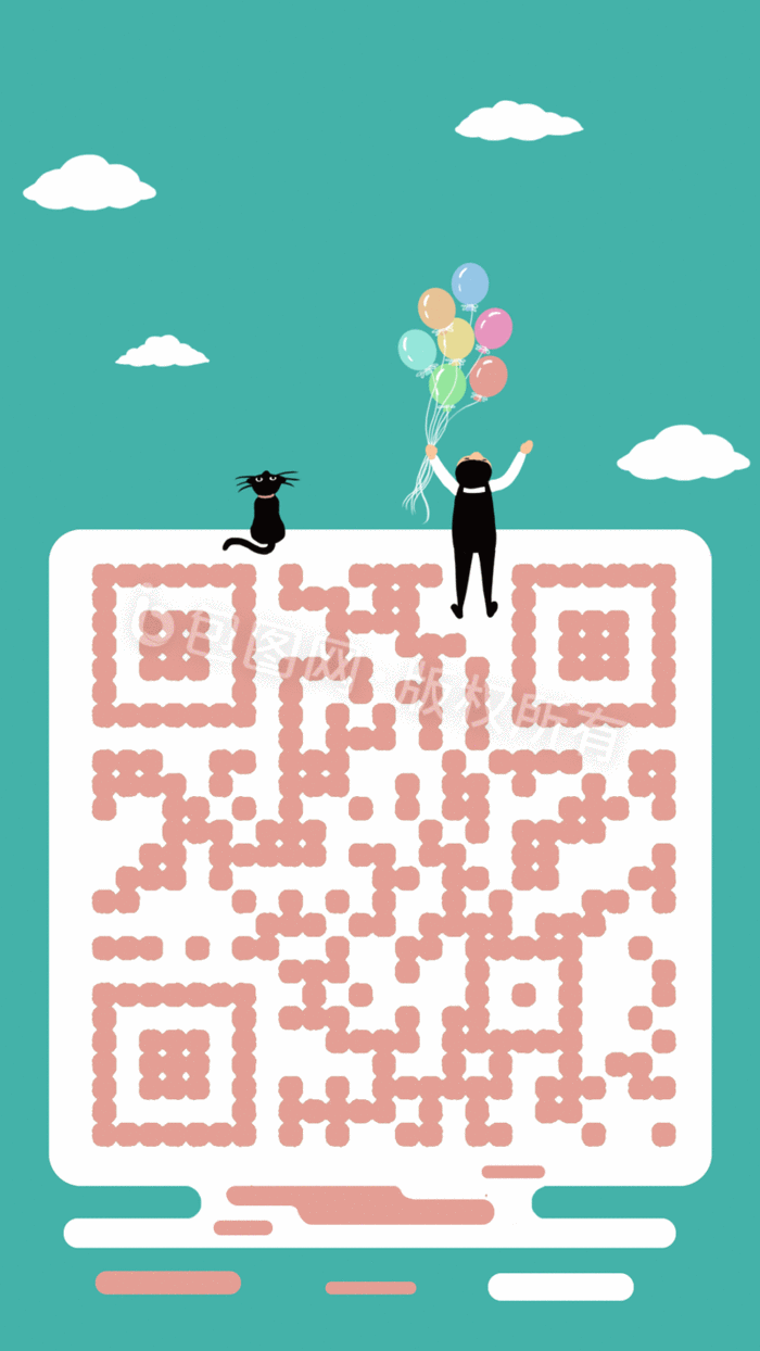 绿色简约卡通扁平气球动态二维码插画gif动图下载-包图网