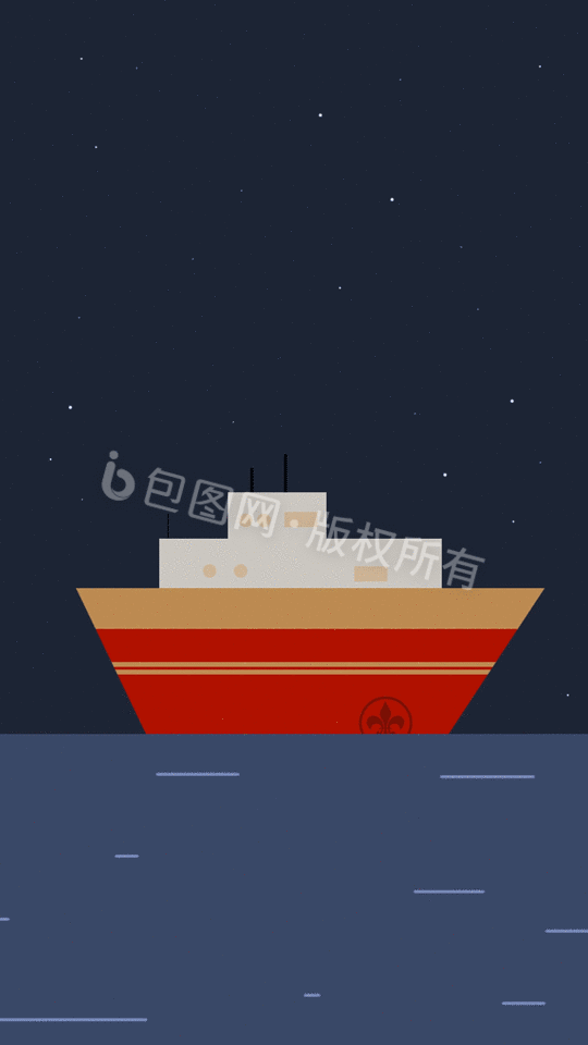 蓝色安静夜晚船只漂流动态插画gif动图下载-包图网