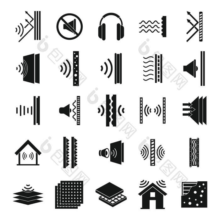 隔音图标设置一套简单的隔音标用于白矢量图图片-包图网企业站