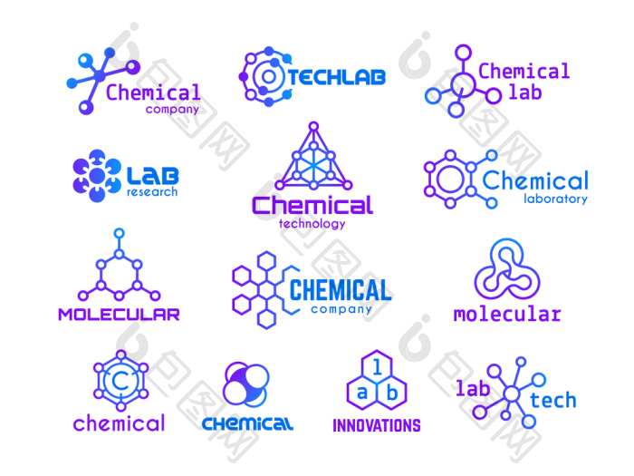 化学徽章六边形分子标志分子结构图标化学工图片-包图网企业站