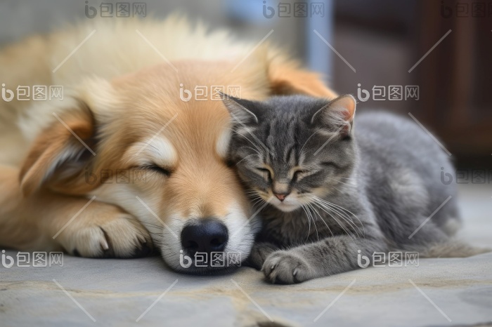 快乐的狗和猫在一起橘猫图片-包图网企业站