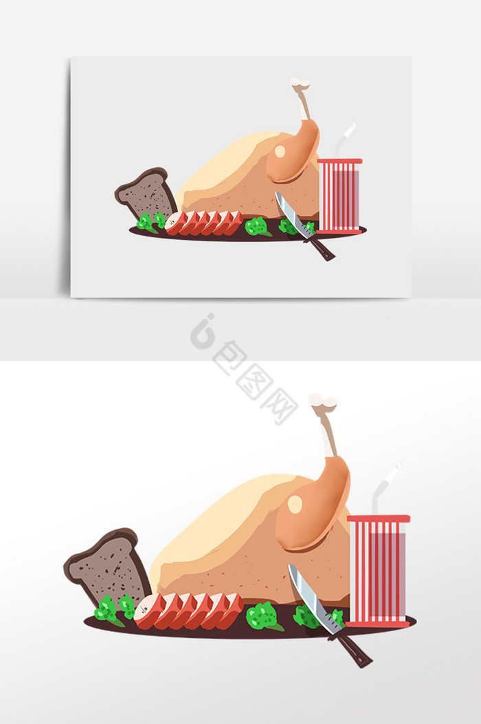 感恩节火鸡鸡肉插画图片