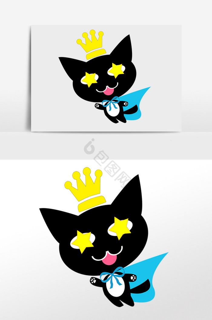 宠物头戴皇冠黑猫插画图片