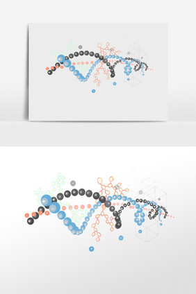 手绘生物分子原子DNA链