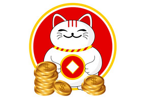 新年招财猫照片边框图片暖色招财猫寿司logo图片国潮日式纹理樱花剪纸