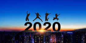 蓝色天空2020剪影朝阳背景