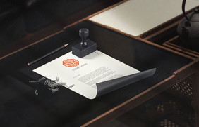 茶具桌特写办公用品logo展示vi样机