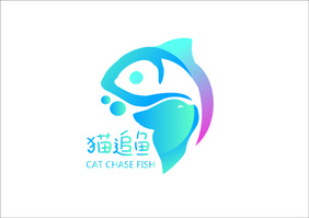 猫追鱼矢量logo设计